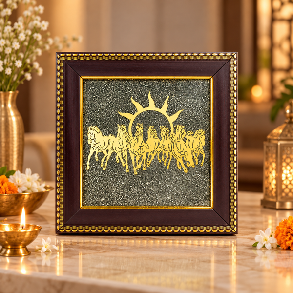 7 Horses on Raw Pyrite Frame