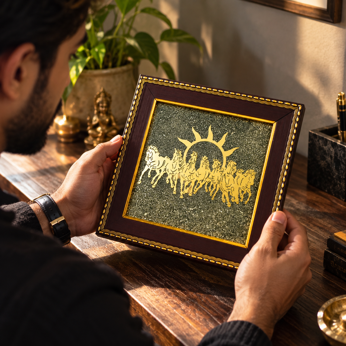 7 Horses on Raw Pyrite Frame